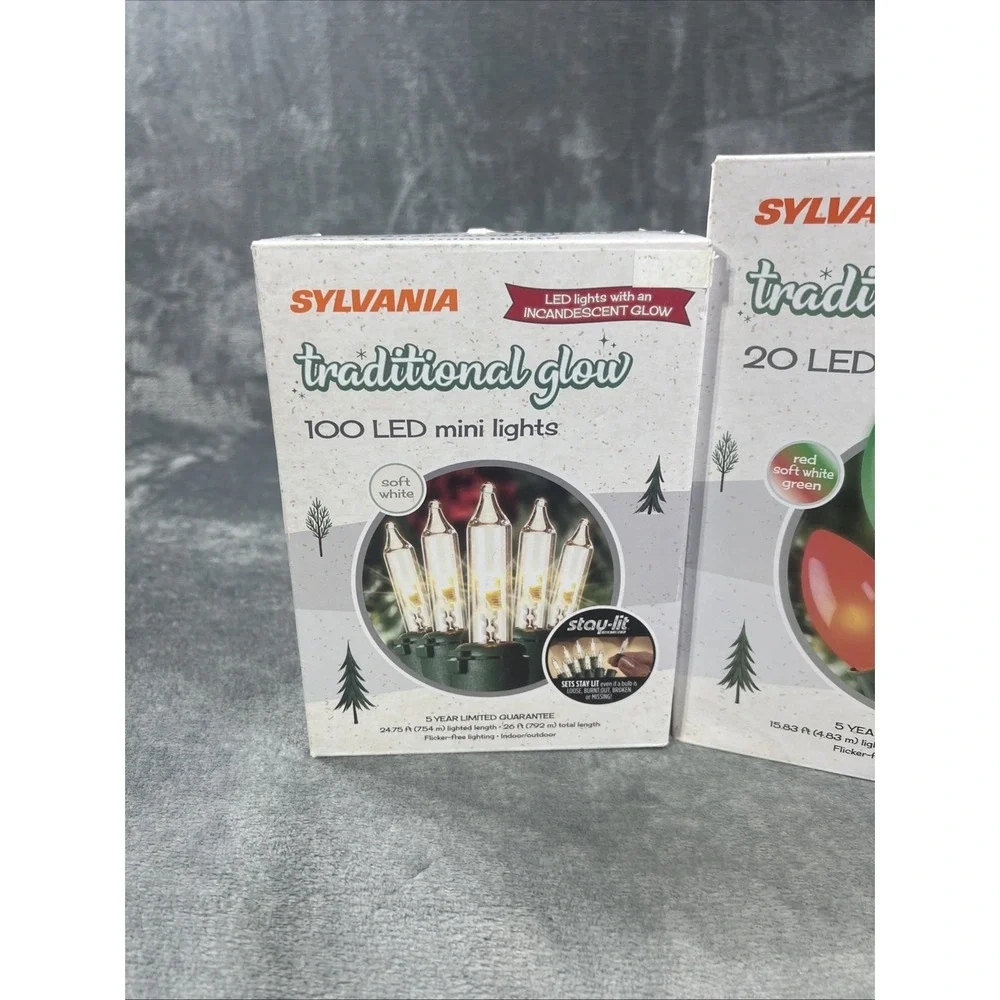 Sylvania Christmas Lights 100/20 Glow LED Mini Soft White Big Color 26ft In/Out